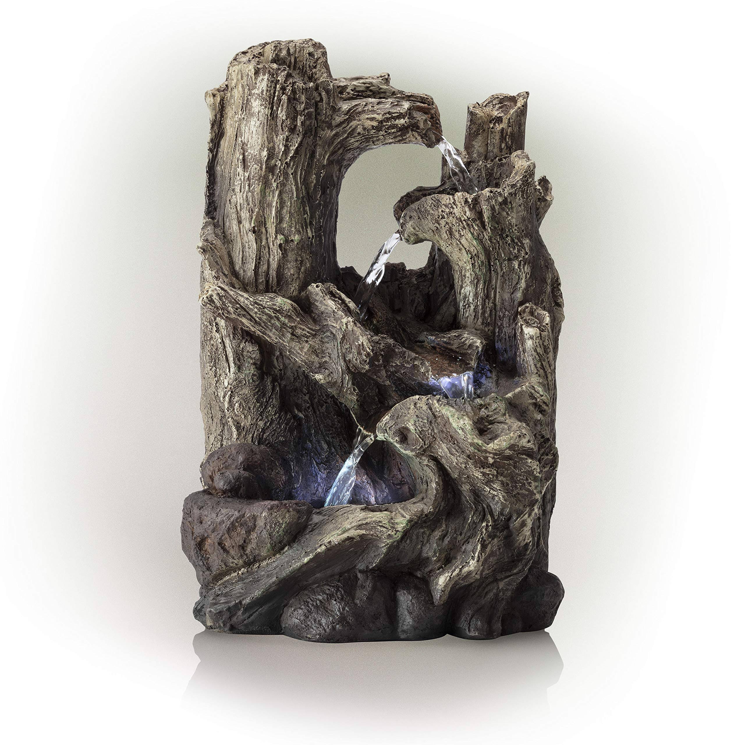 Alpine Corporation 14x22 5-Tiered Rainforest Tree Trunk Tabletop Fountain, Small