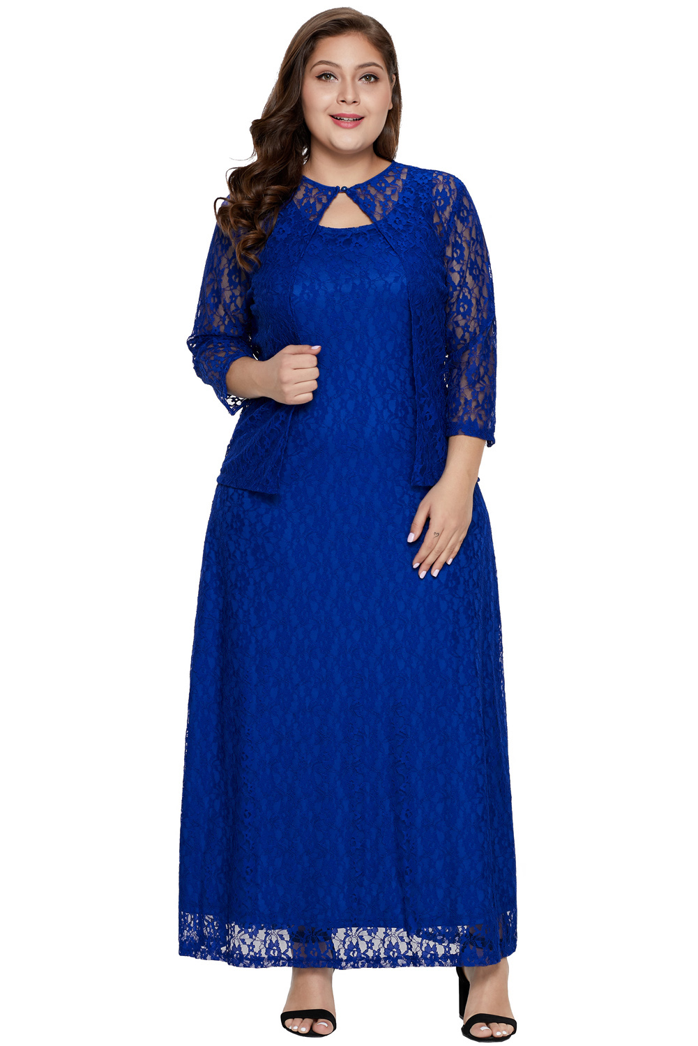 Blue Nadia Plus Size Lace Dress