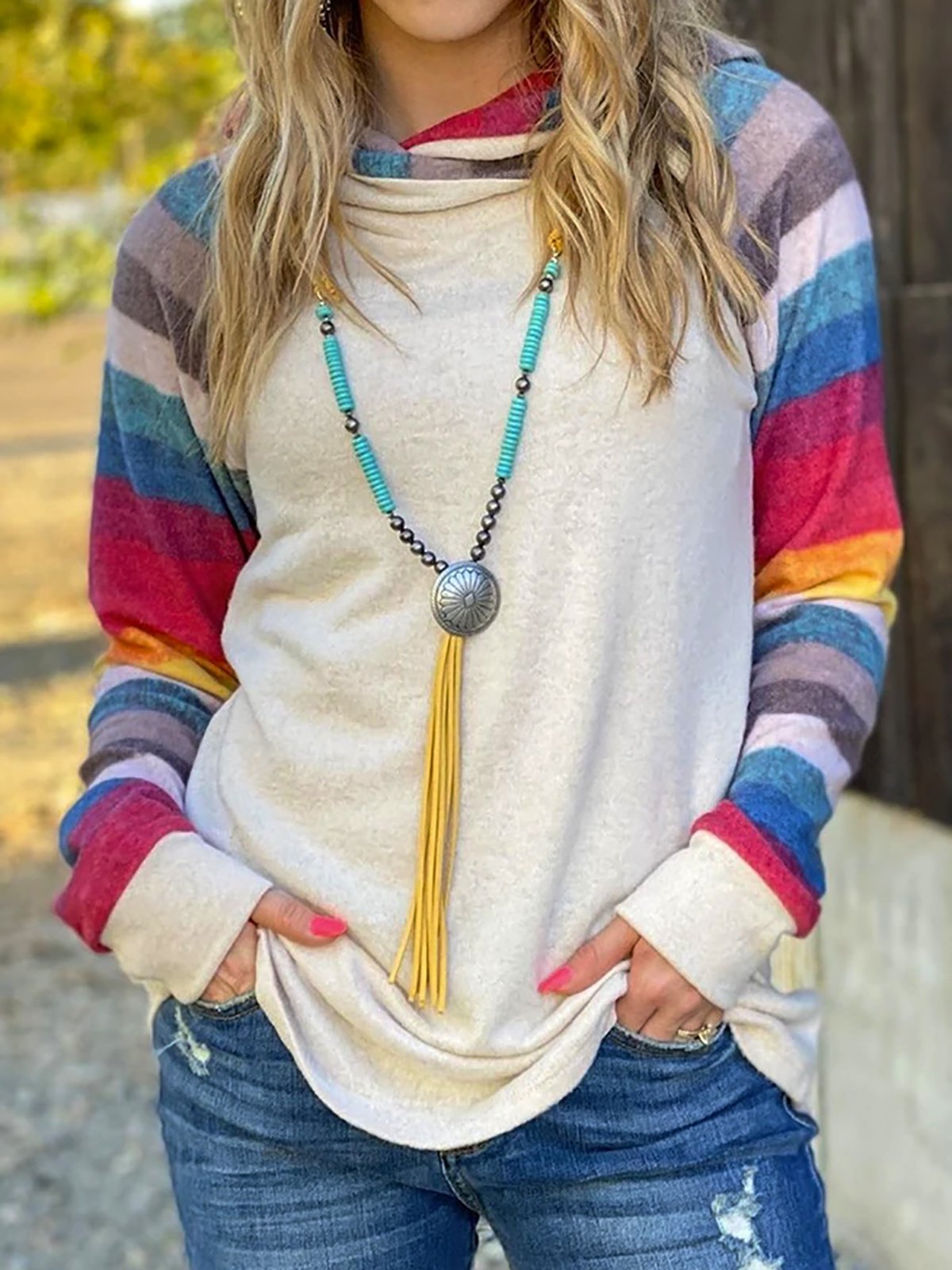 Long Sleeve Hoodie Stripes Sweatshirt