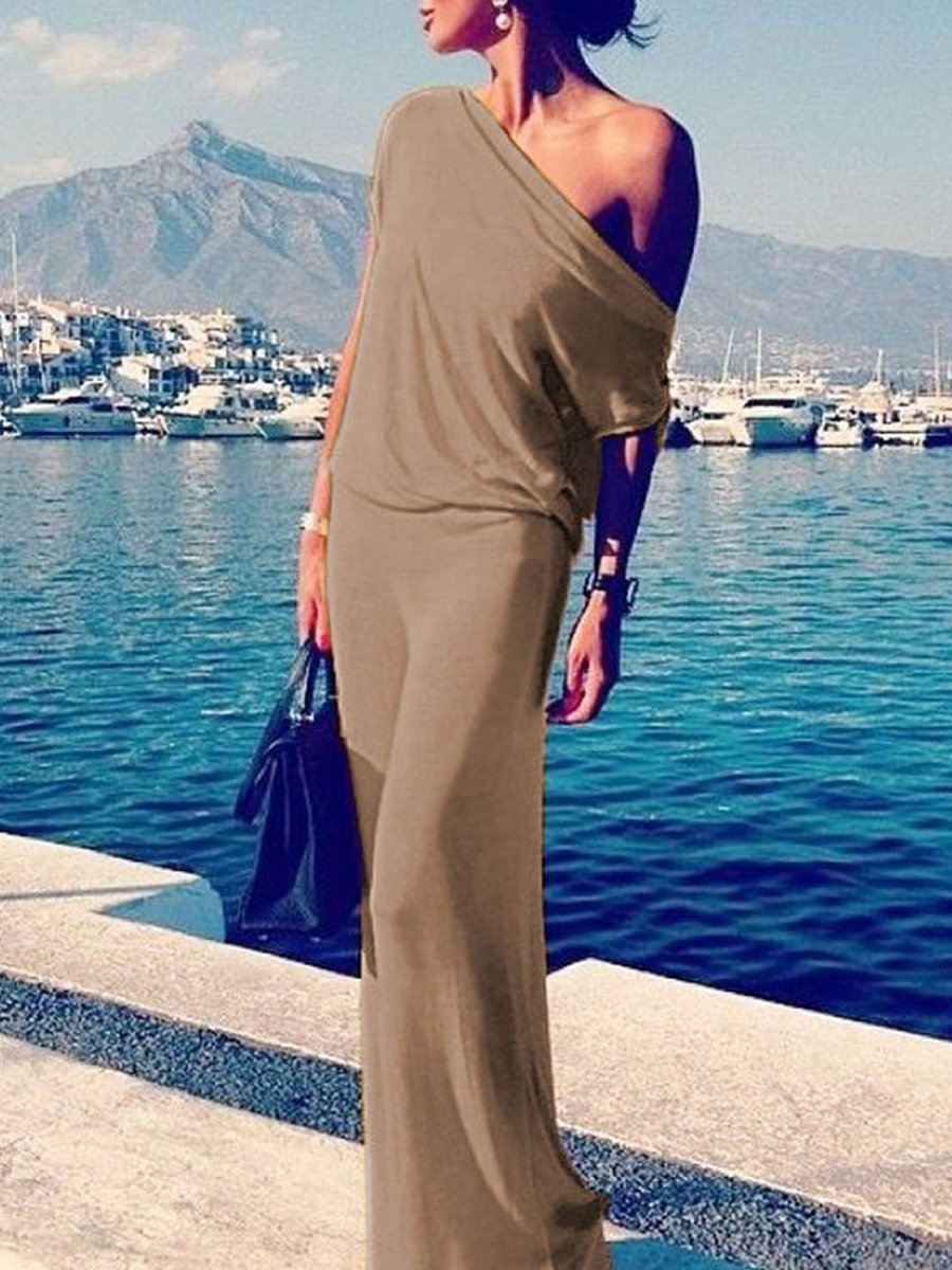 One Shoulder  Plain Maxi Dresses