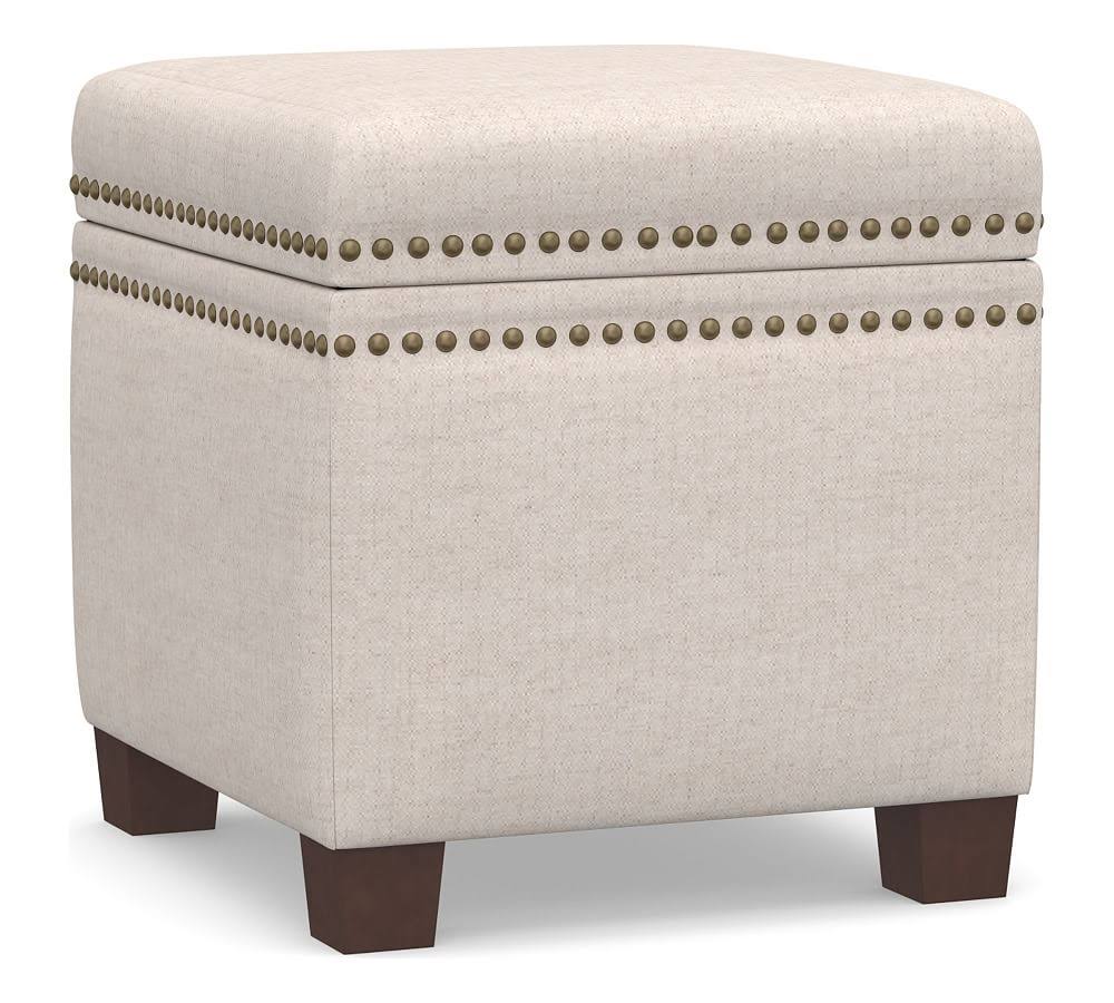 Pottery Barn Tamsen Upholstered Cube Storage Ottoman, Classic Basketweave Linen
