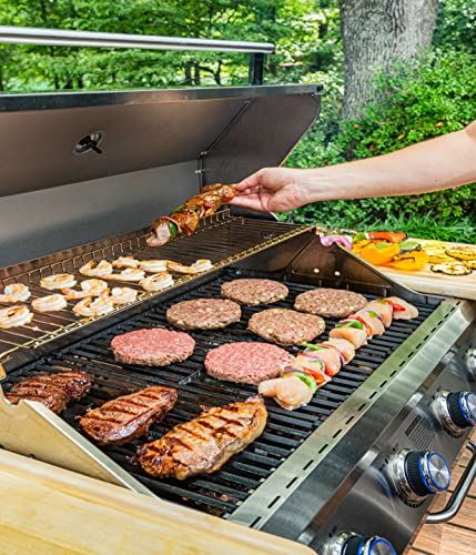 Monument Grills Larger 4-Burner Propane Gas Grill Stainless Steel Heavy-Duty Cabinet Style with LED Controls & Side Burner