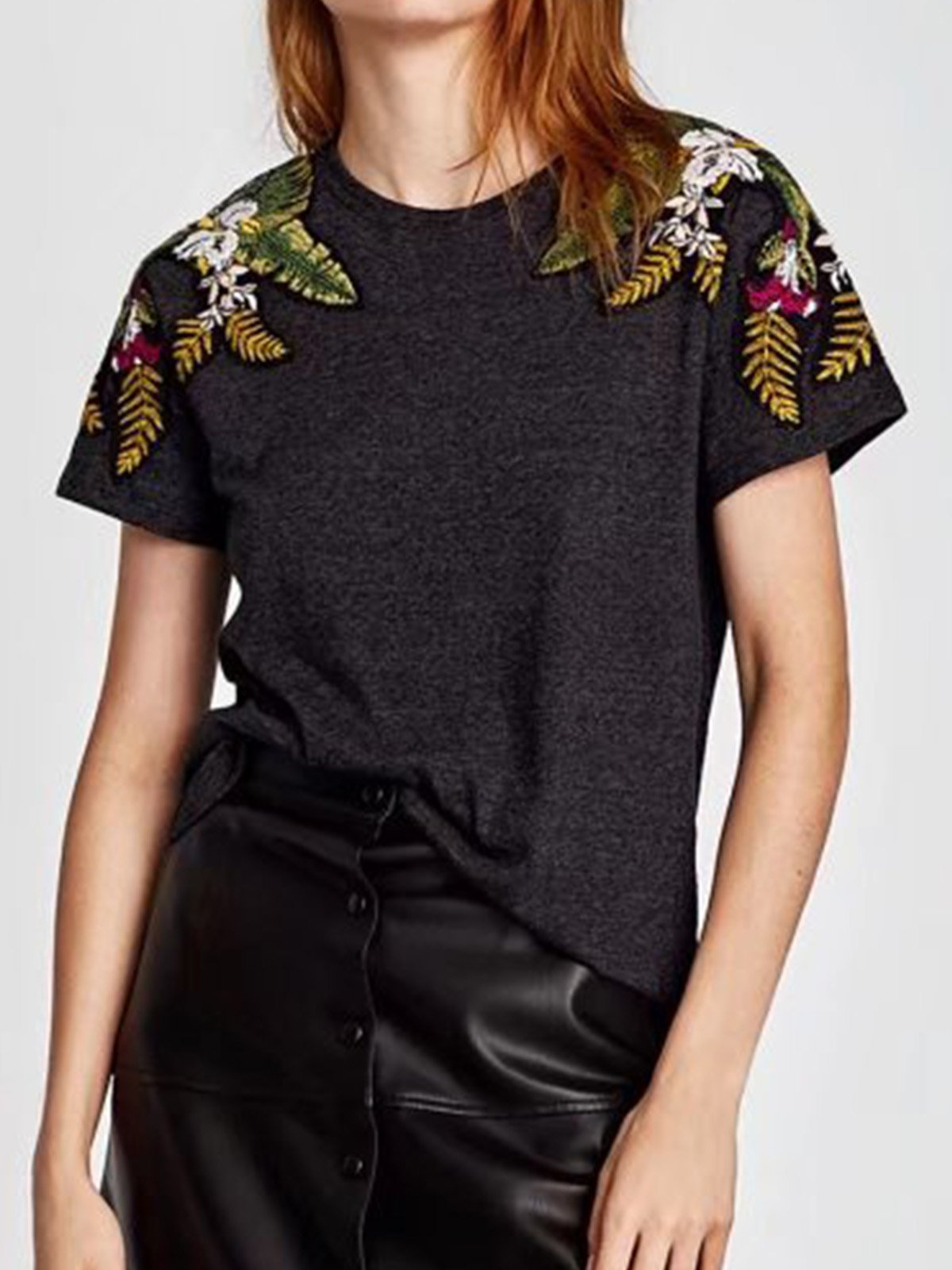 Women Embroidered Tops Tunic T Shirt