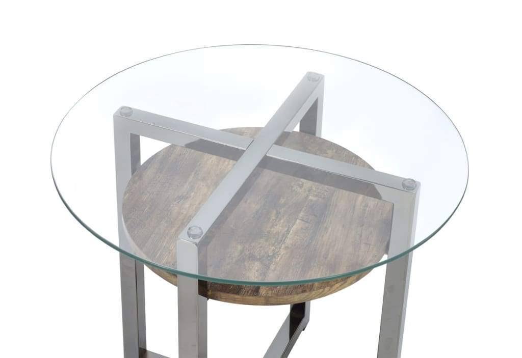 Acme Janette End Table Weathered Oak Black Nickel Glass