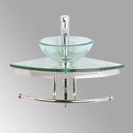 Shape Wall Hung Bathroom Vessel Sink Crystal Clear Tempered Glass Console