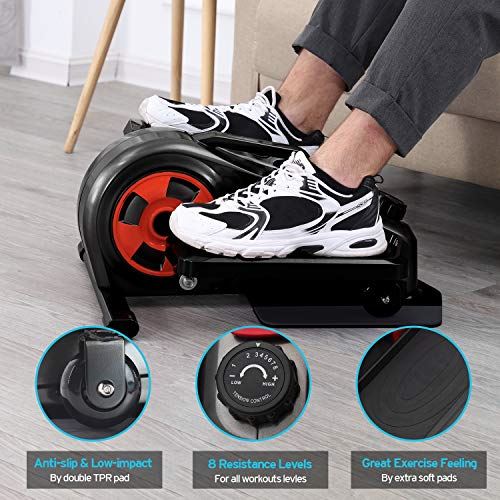 SHAP+ Under Desk Elliptical Machine with Detachable Console,Mini Elliptical Bike with 8 Levels Adjustable Resistance- Black and Red