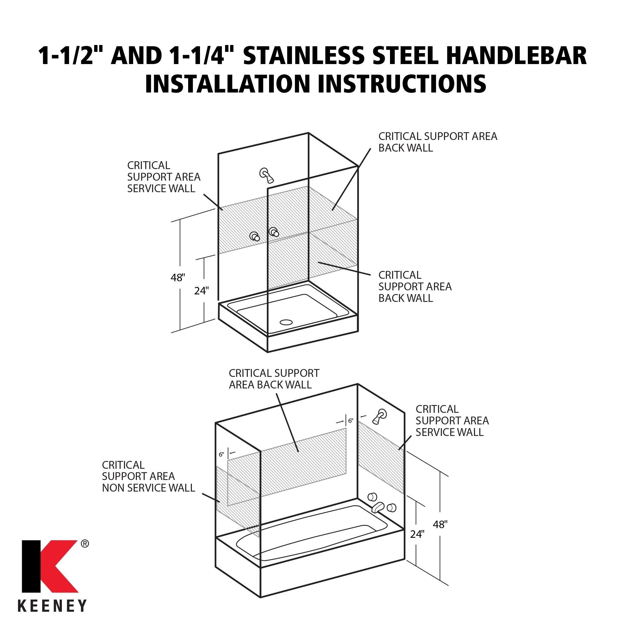 Keeney 1-1/4 in. Classic Stainless Steel Grab Bar, Exposed with Safety Grip - 42x22