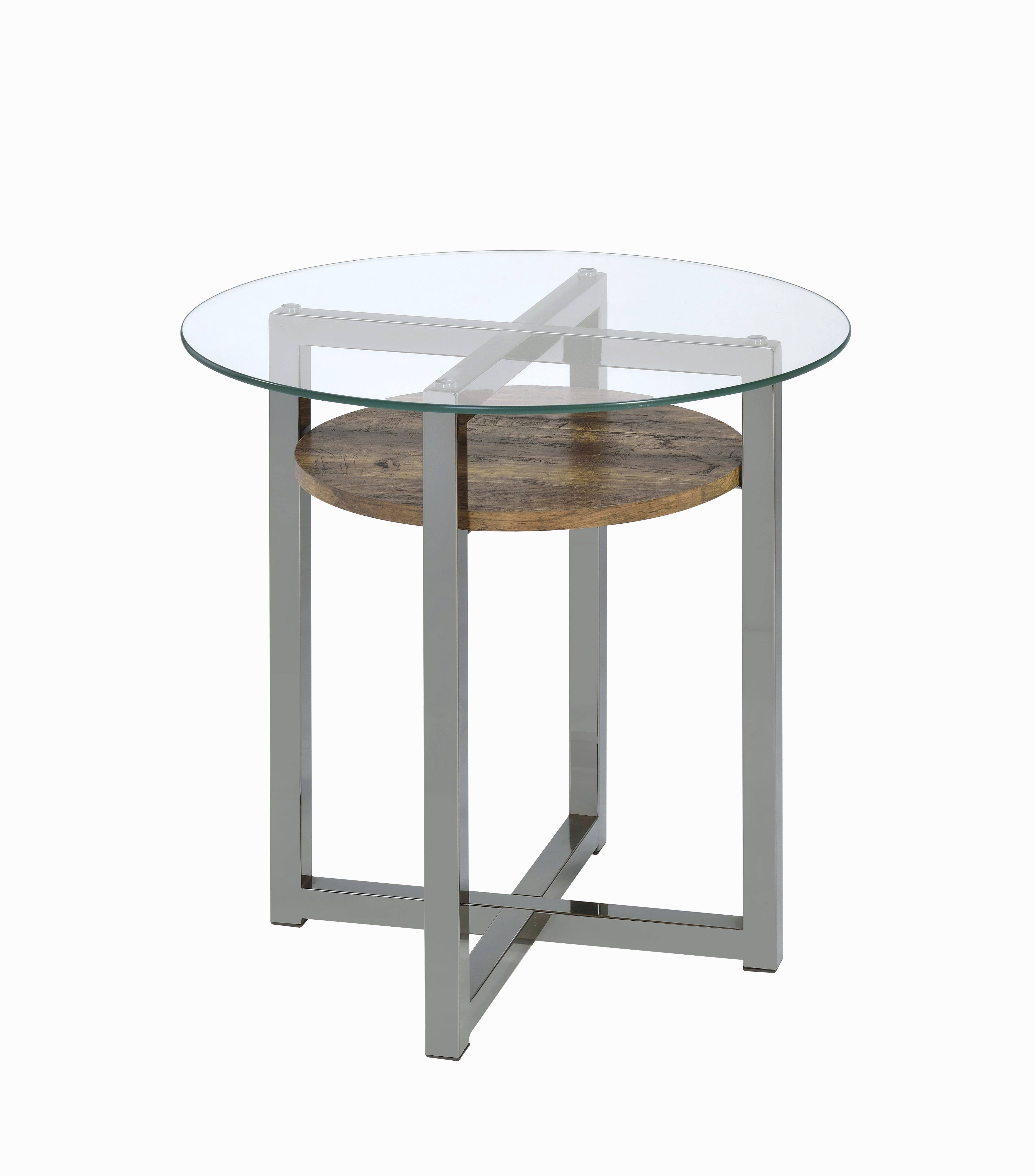Acme Janette End Table Weathered Oak Black Nickel Glass