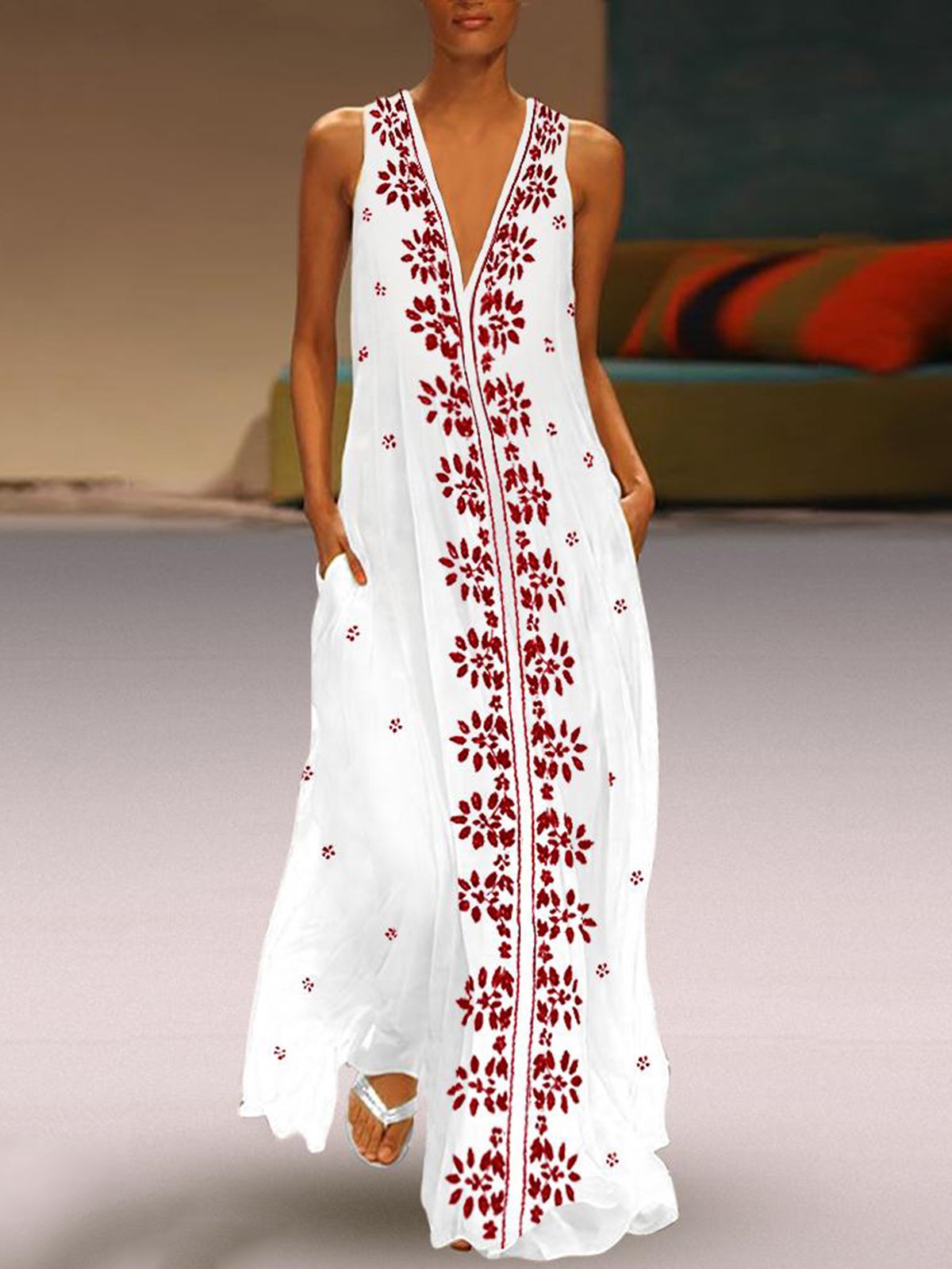 V Neck Women Summer Dresses Vintage Dresses