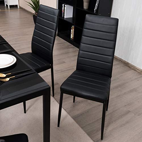 Set of 6 Dining Chairs, High Back Dining Room Chairs w/Steel Frame