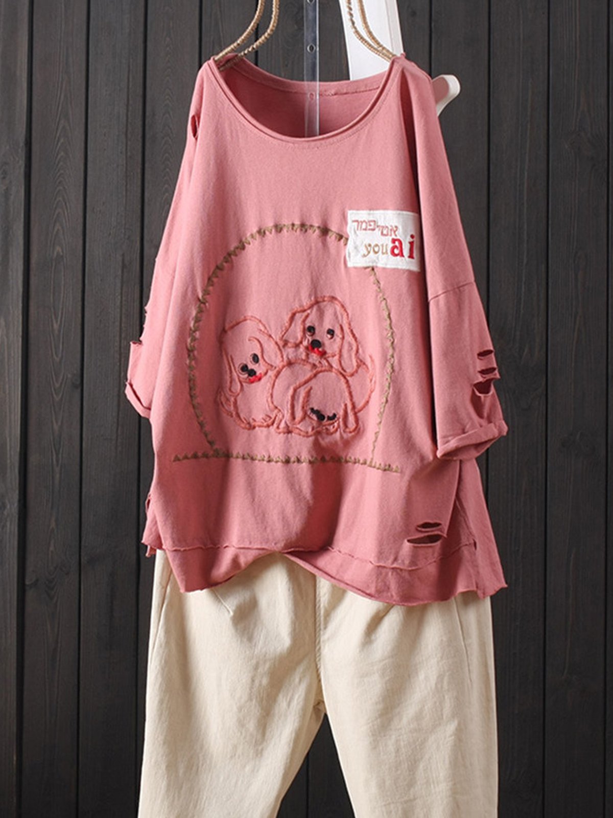 Casual 3/4 Sleeve Round Neck Plus Size Tops