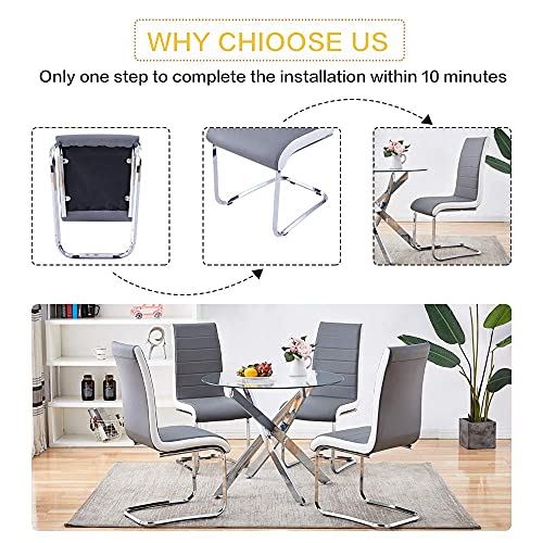 Grey White Side Dining Room Chairs, Kitchen Chairs with Faux Leather