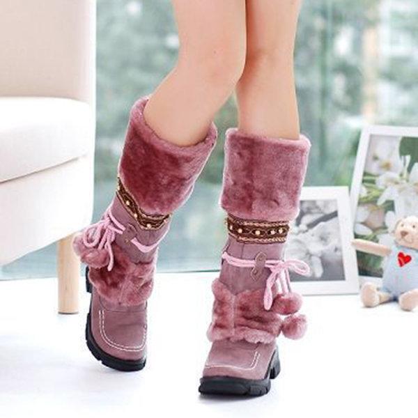 Large Size Rhinestone Slip On Mid Calf Warm Knight Boots