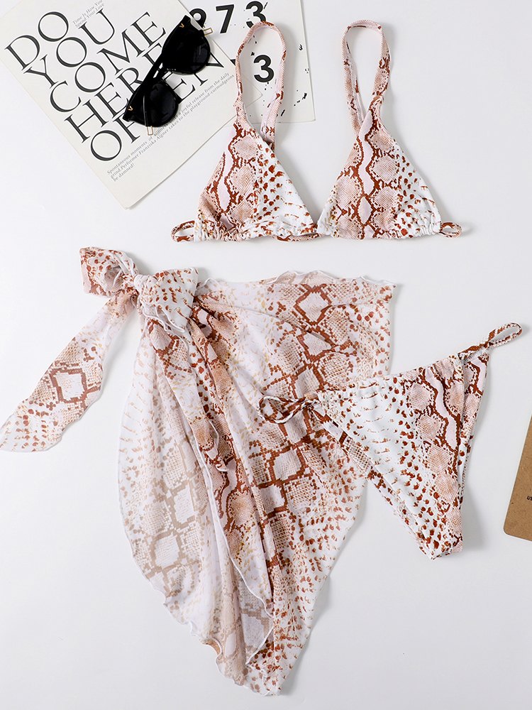 Printed Side Knot Three Piece Bikini Swimsuit