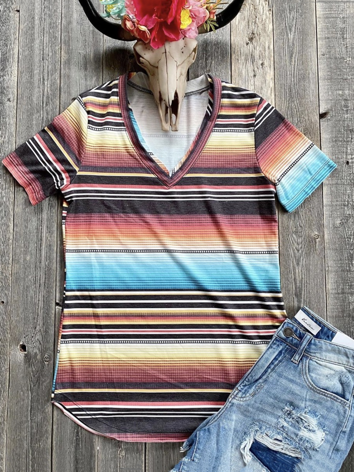 Short Sleeve V Neck Printed Shirts & Tops