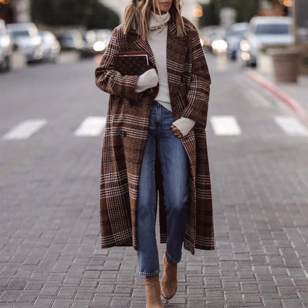 Fashion Grid Long Sleeve Overcoat