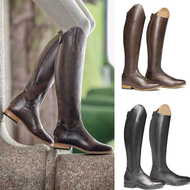 Medieval Gothic Leather Knee High Boots Female Vintage Mountain Horse High Rider Boots