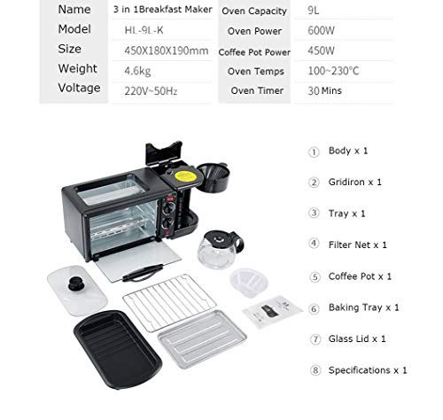 Beni Breakfast Machine Household Black Multi-Functional Breakfast Maker 3 in 1