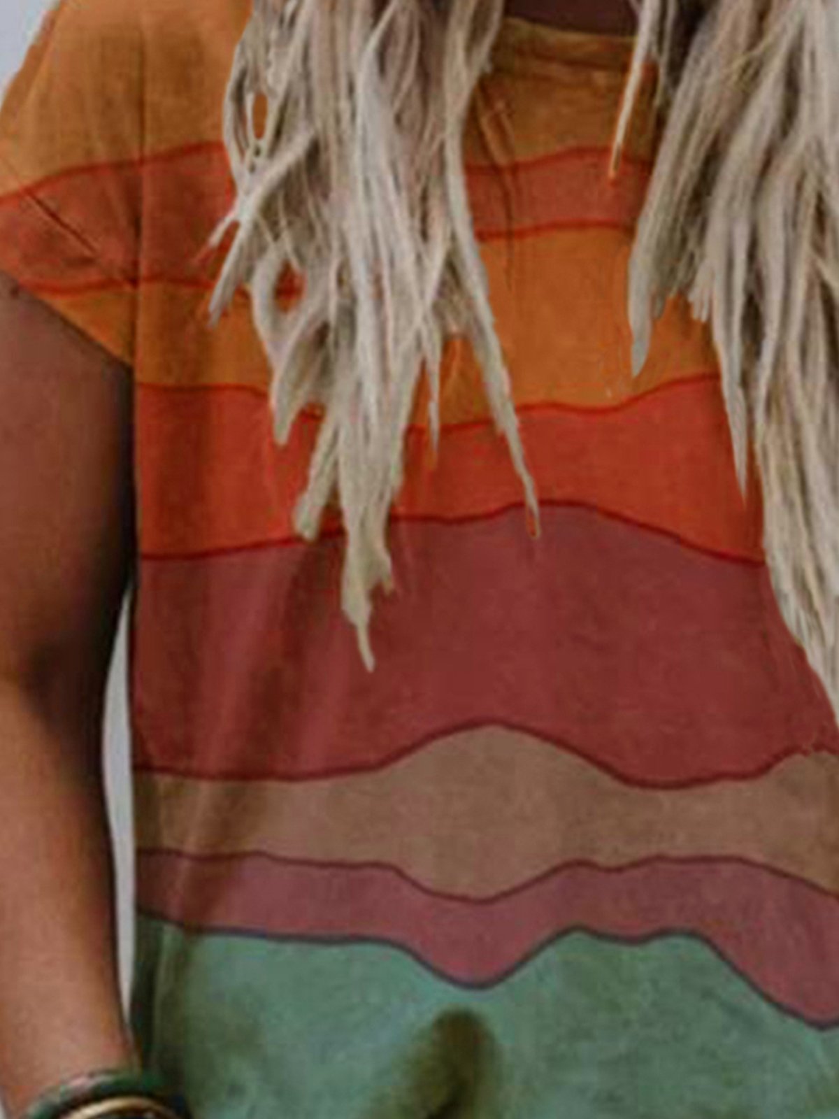 Multicolor Short Sleeve Round Neck Casual Tops