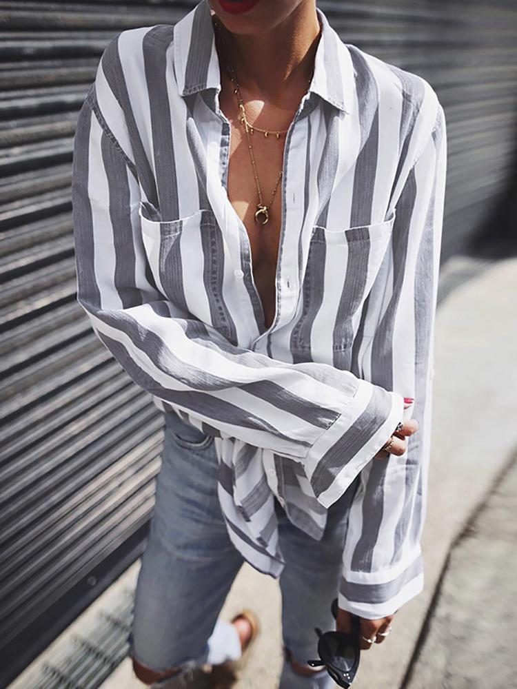 As Picture V Neck Long Sleeve Shirts & Tops