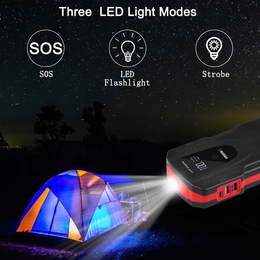 Car Starter Auto Power Bank Jump Starter 1000A Car Buster 12V Vehicle Emergency Battery Auto Booster Battery Powerful LED Light