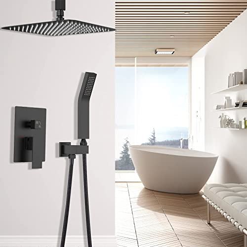 Black Shower Faucet GGStudy Bathroom Luxury Rain Mixer Shower Combo Set