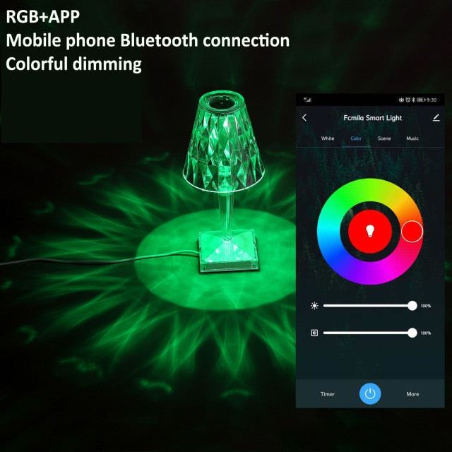 Crystal Table Lamp Diamond Acrylic LED USB Dimmable Bedroom Bedside Light Desk Night Lamp