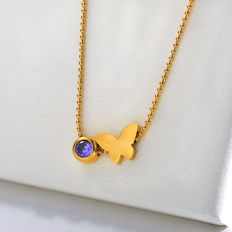 14K Gold Butterfly Charm With Zirconia Necklace For Women
