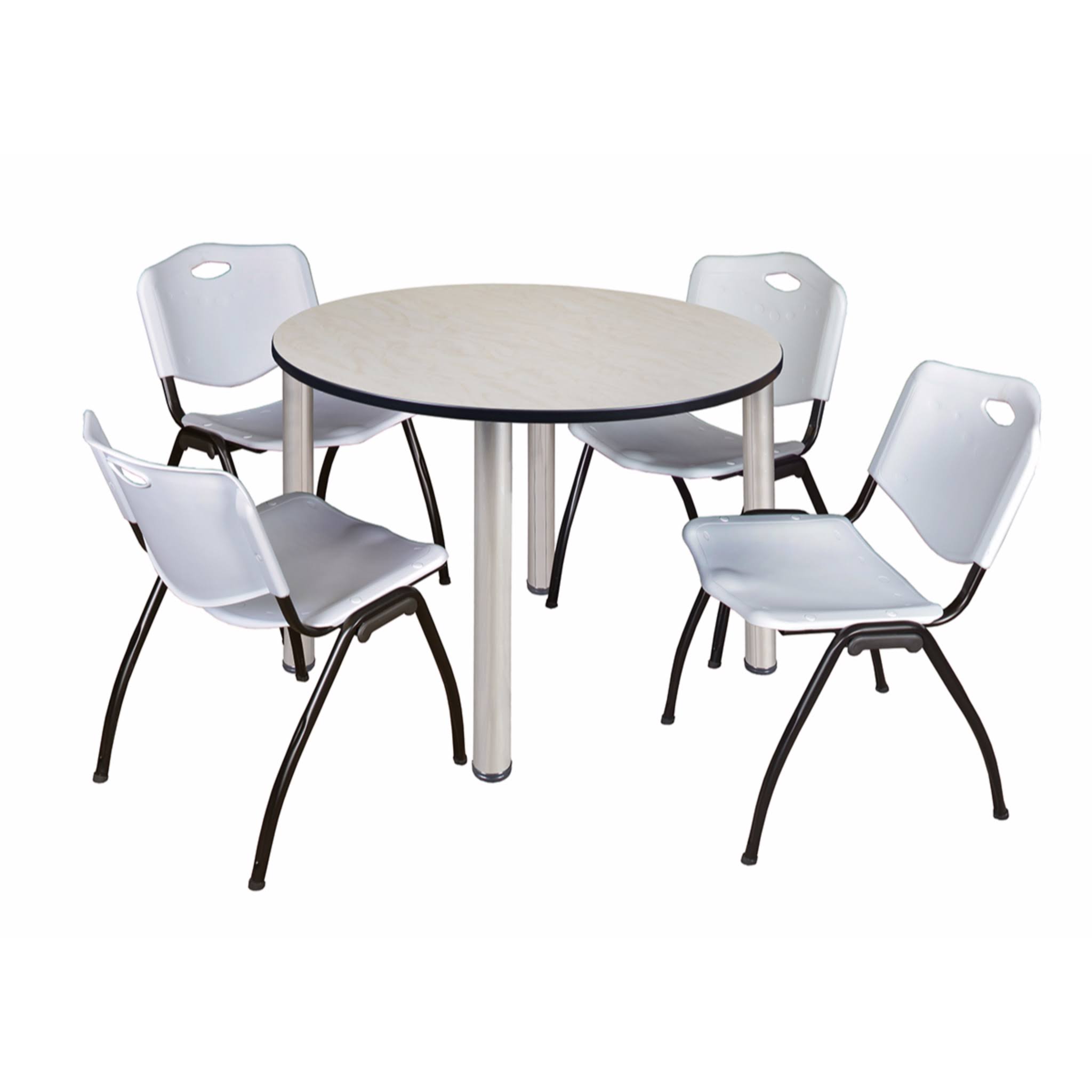 Regency Kee 48x22 Round Breakroom Table- Maple/ Chrome 4 &M& Stack Chairs- Blue