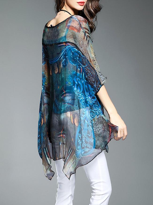 Chiffon Short Sleeve Shift Casual Blouse