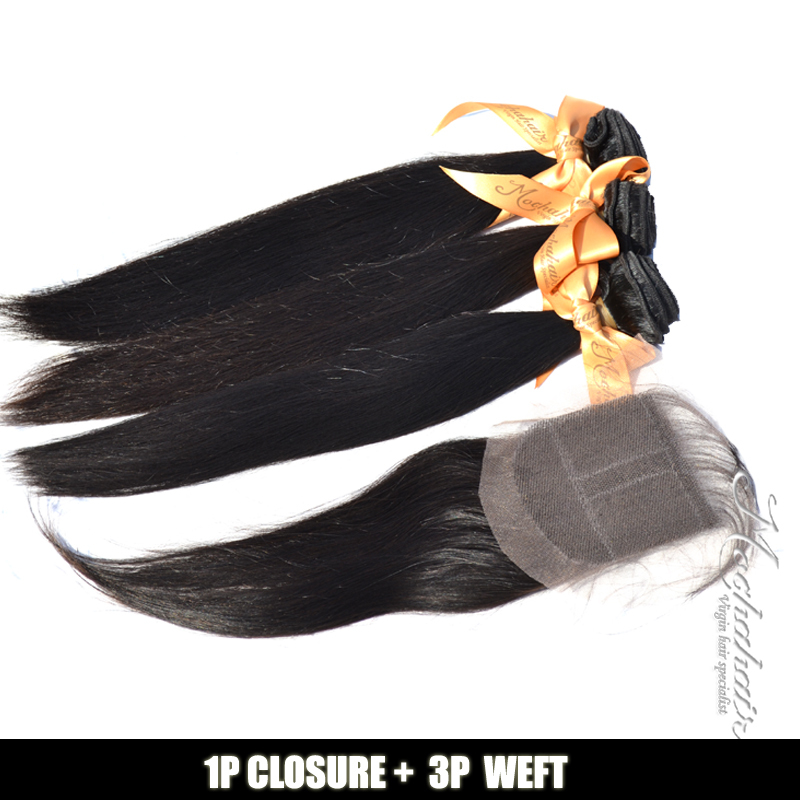 Straight,1 Piece Lace Top Closure and 3Pcs Hair Bundle 100% Brazilian Virgin Hair Weft,4pcs/lot 12 -