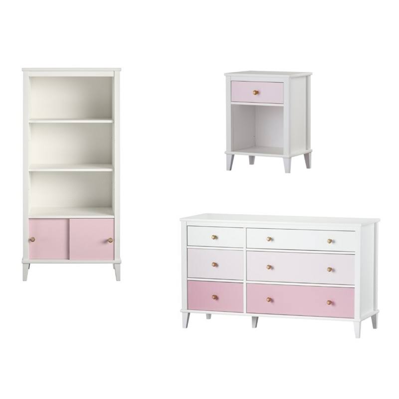 Home Square 3 Piece Kids Set with Nightstand Bookcase and 6 Drawer Dresser