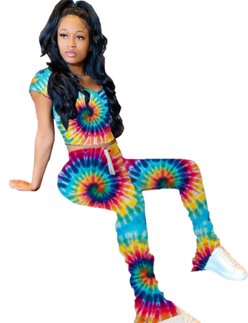 Summer Tie Dye Two Piece Stacked Legging Set