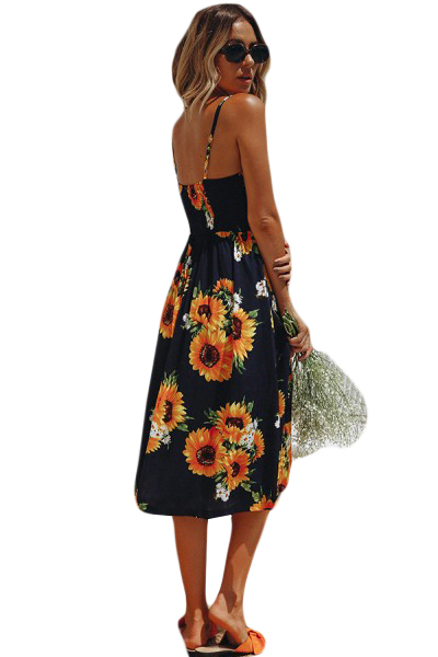 Sunflower Print Navy Button Down Sundress Shopyyfashion gxg