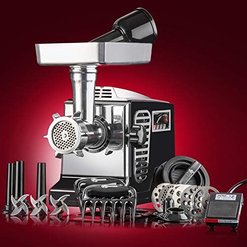 Electric Meat Grinder & Sausage Stuffer: 6 Grinding Plates, 3 S/S Blades