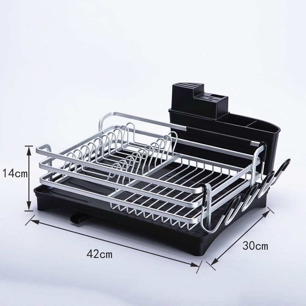 Multifunctional Aluminum Kitchen Drying Dish Rack Sink Drain Knives Holder