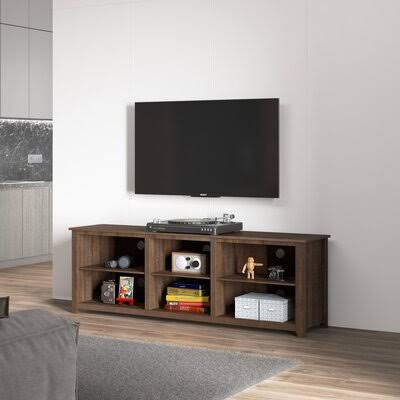 70x22 TV Stand Media CONSOLE, Wood Texture Entertainment Center Storage TV Cabinet with 6 Adjustable Shelves for TVs Up Brown Re