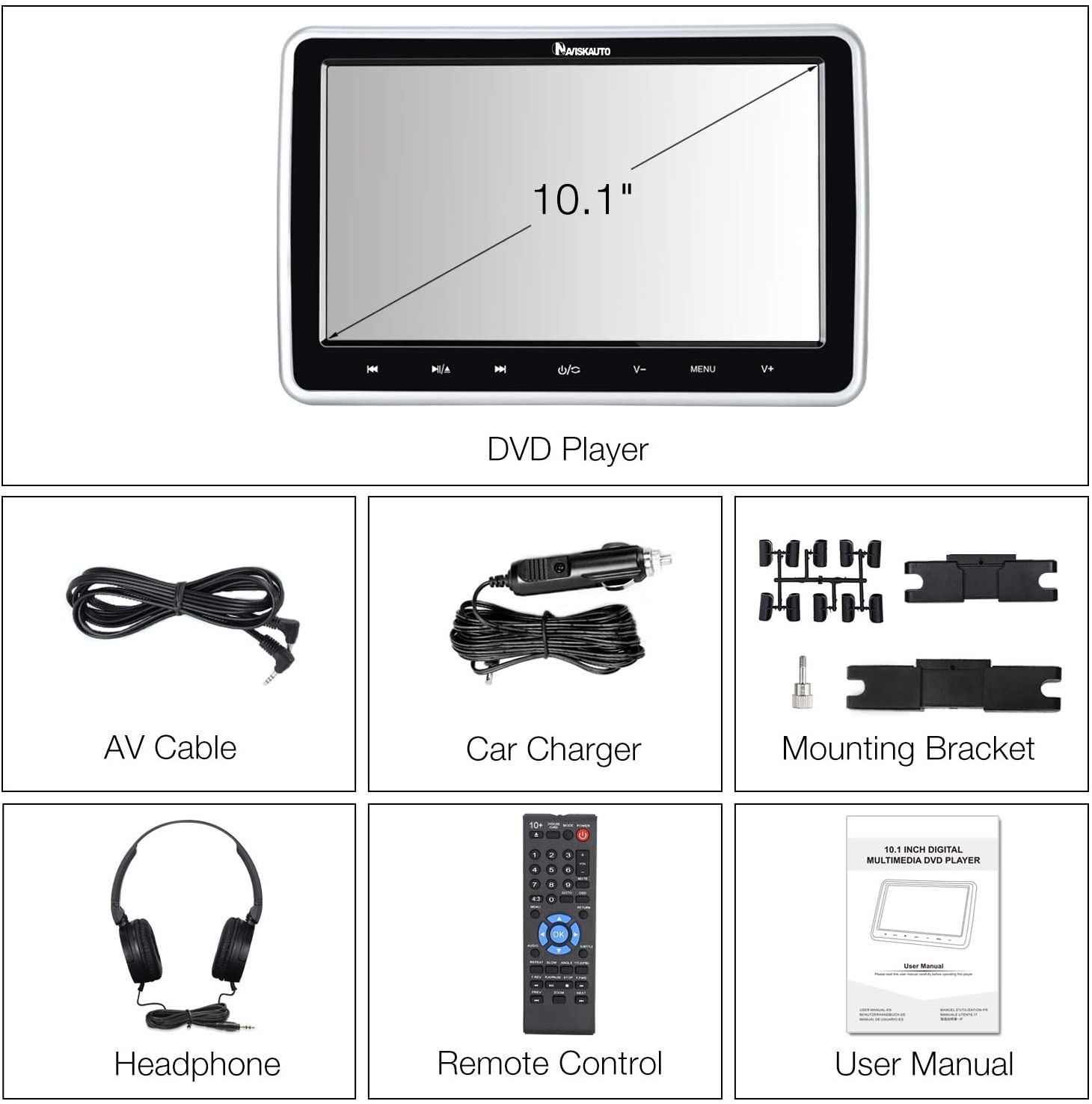 NAVISKAUTO 10.1�� Car DVD Player with HDMI Input Headrest Mount