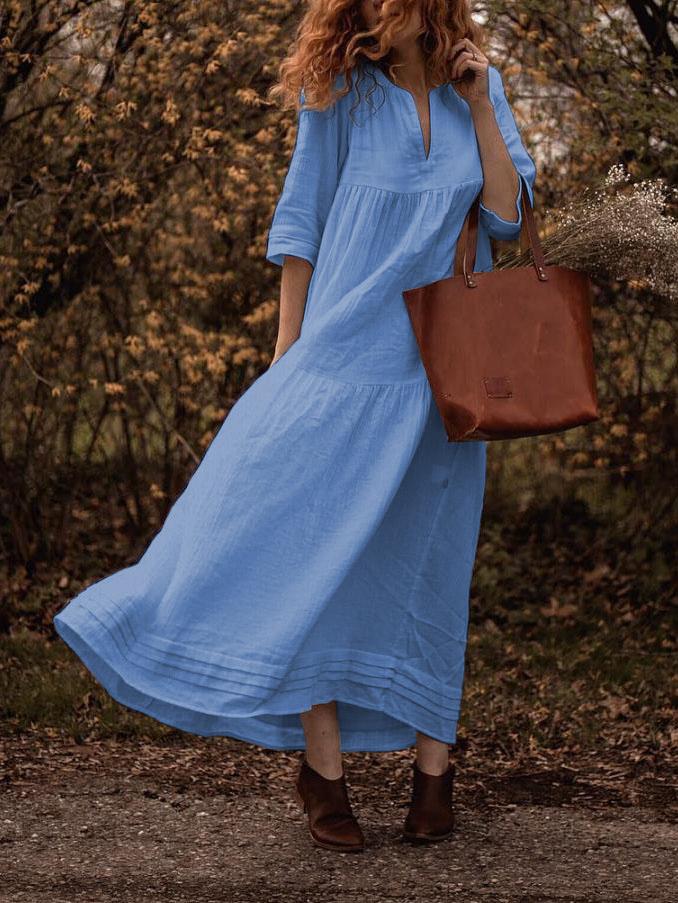 Plus Size Solid Casual Pockets V Neck Half Sleeve Dresses