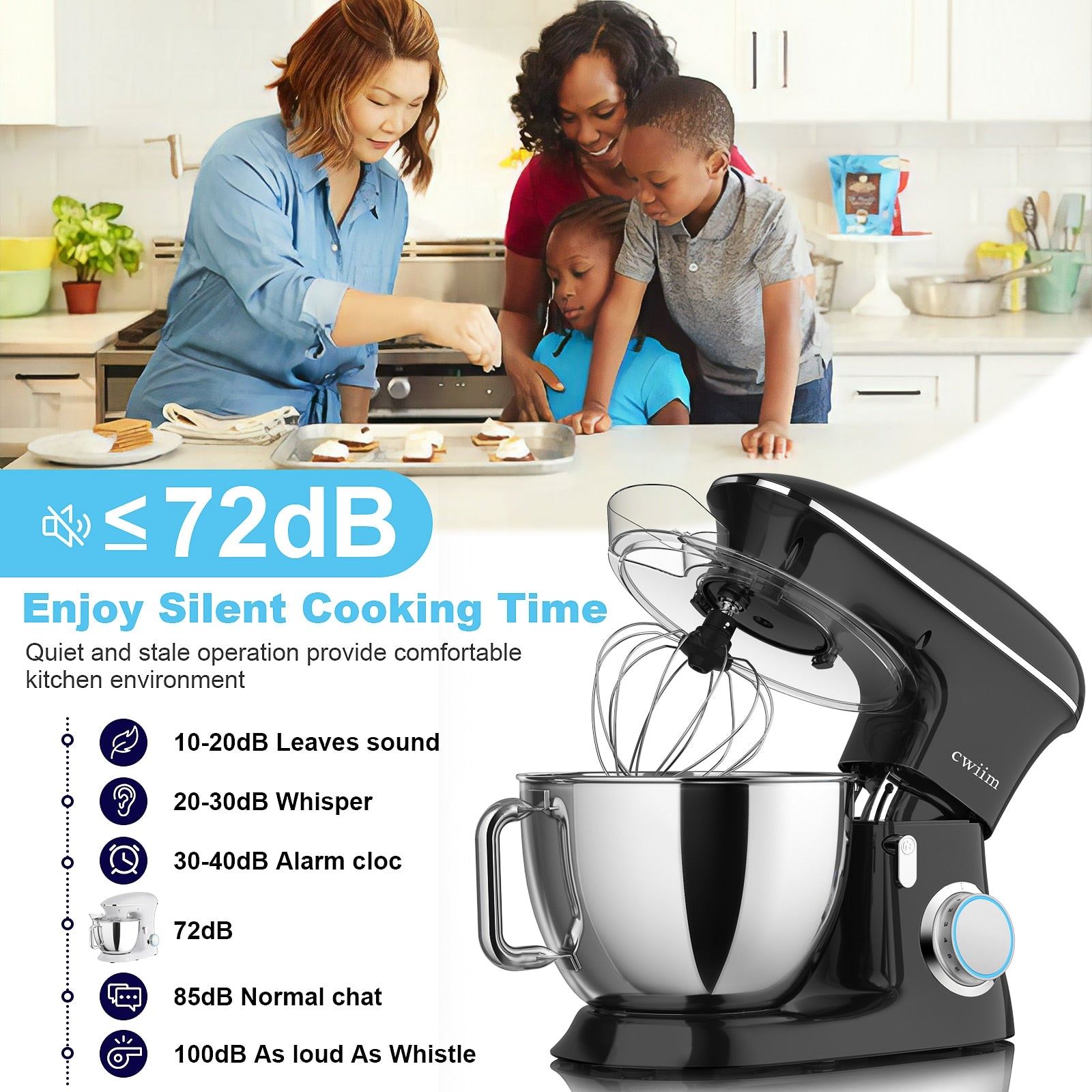 CWIIM Stand Mixer, 7.5 QT 660W 6 Speed Kitchen Mixer with Dough Hook Whisk Beater Splash Guard