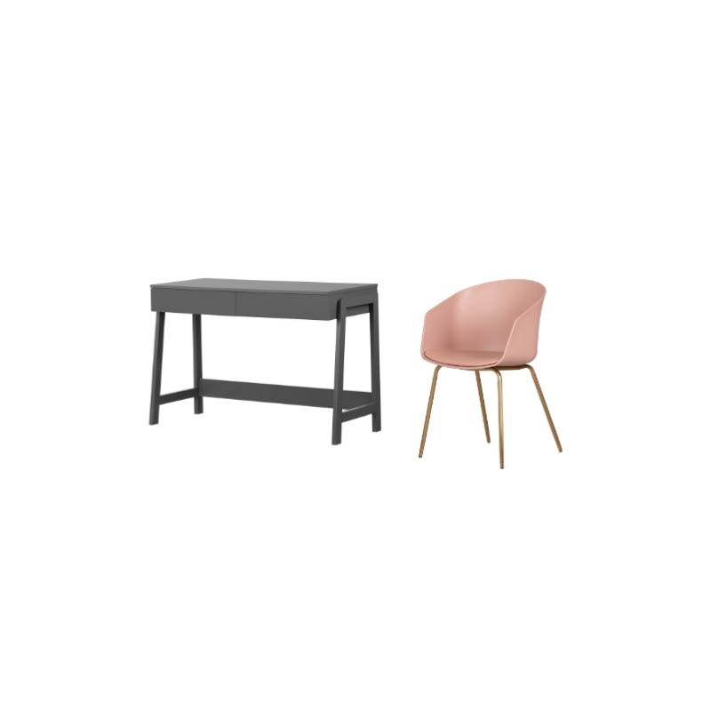 South Shore Liney Matte Charcoal Desk and 1 Flam Pink and Gold Chair Set