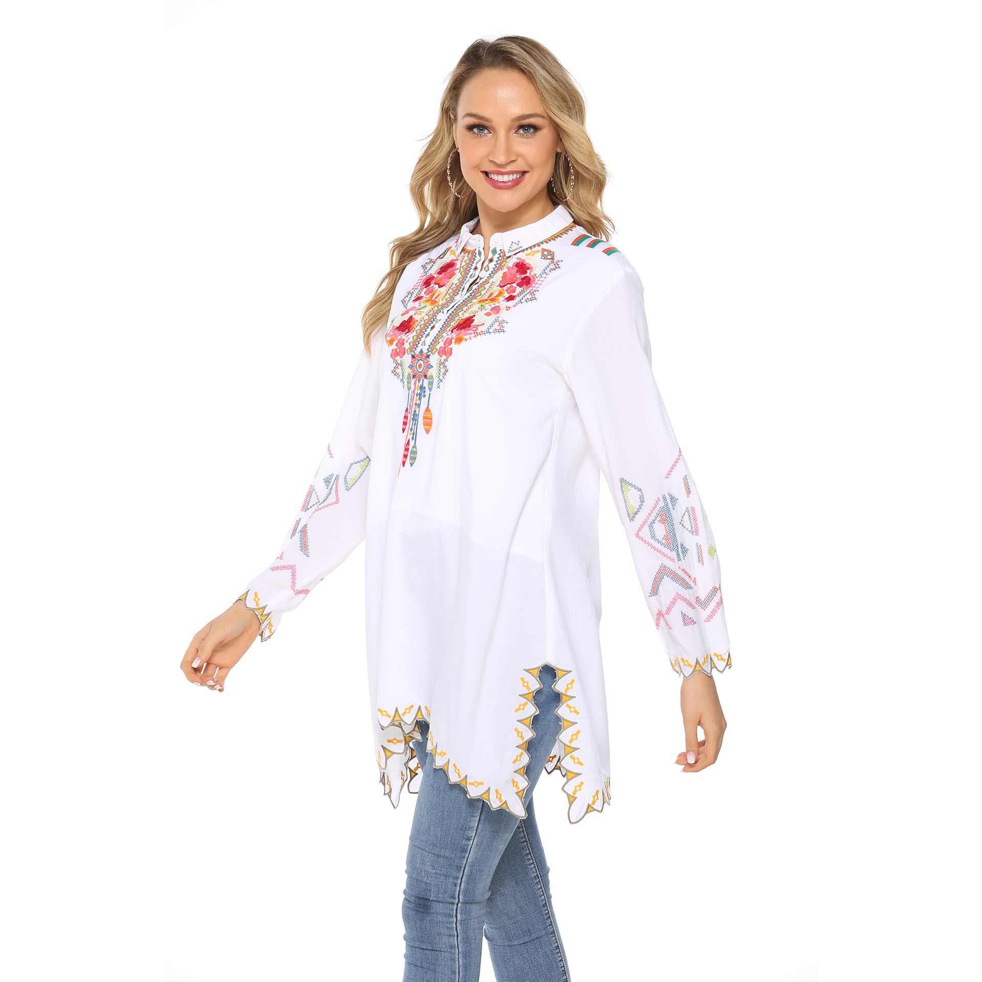 Women's Long Sleeve Blouse Embroidery Bohemia Style