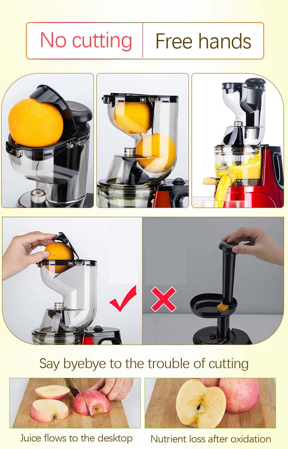 Large Wide Mouth Feeding Chute Whole Apple Slow Juicer Fruit Vegetable nutrition