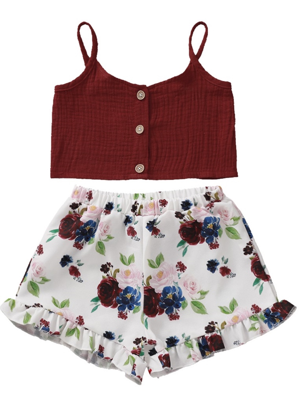 Kids Girl Summer Crop Top and Floral Shorts Set