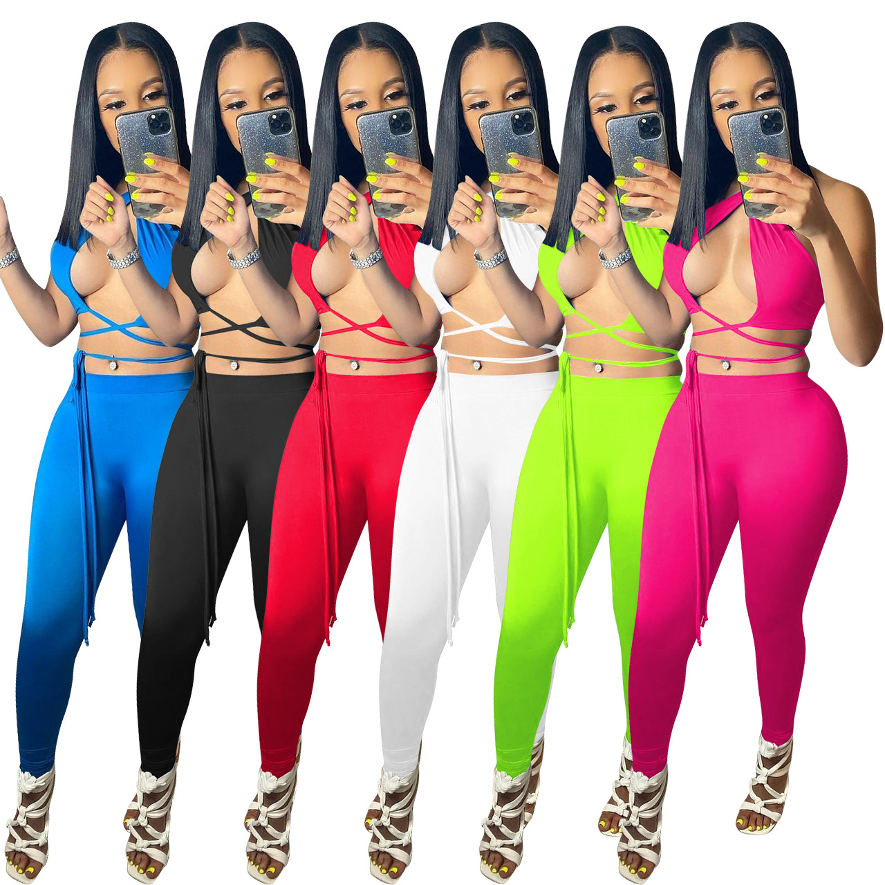 Hanging neck strap tight-fitting sports and leisure suit NK236