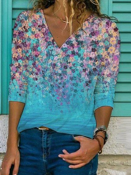 Cotton-Blend Striped Long Sleeve Vintage Shirts & Tops