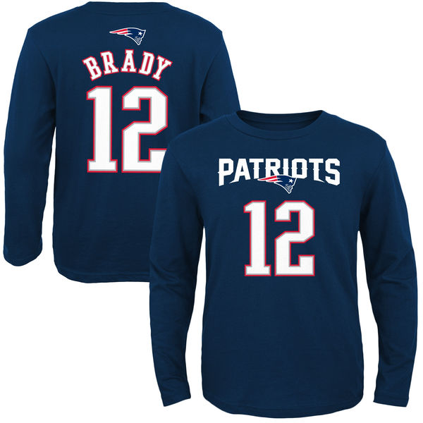 Tom Brady New England Patriots Youth Primary Gear Name & Number Long Sleeve T-Shirt - Navy Blue