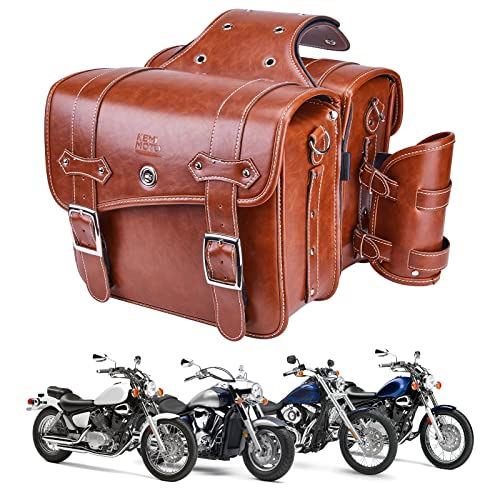 Leather Motorcycles Bag Throw Over Saddle Bag with Cup Pocket for Sportster&Softail