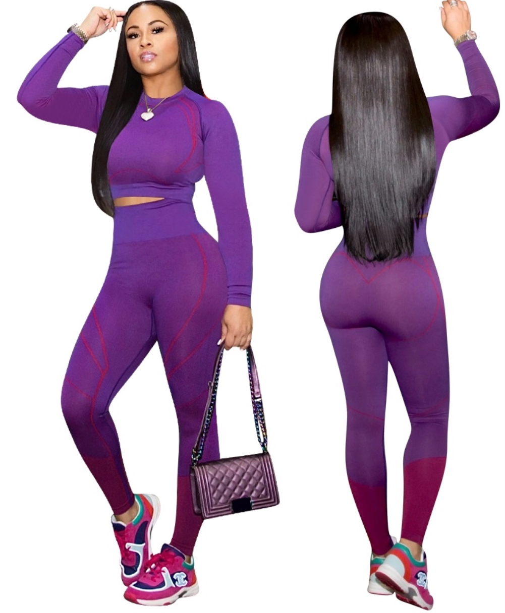 Autumn Sports Matching Crop Top and High Waist Legging Set