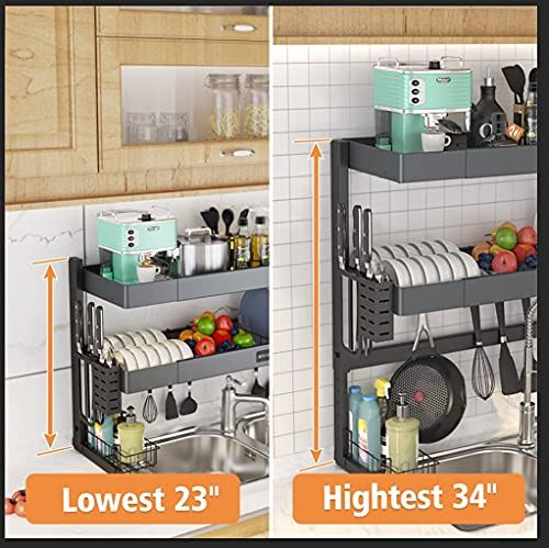 SINOART Over The Sink Dish Drying Rack-Adjustable 2-Tier Large Dish Dryer Rack